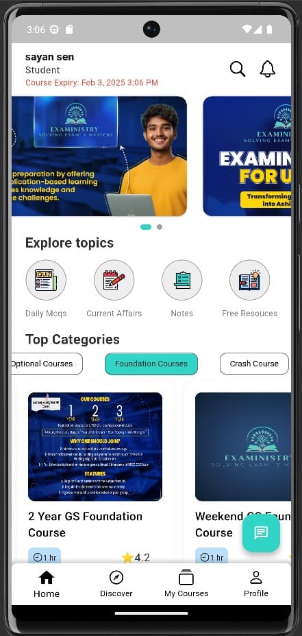 Exaministry App Dashboard Interface